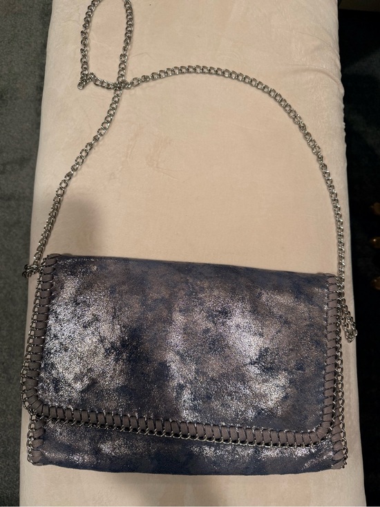 Phase 3 Handbags - Phase 3 Metallic Navy Blue Crossbody with Silver Chain